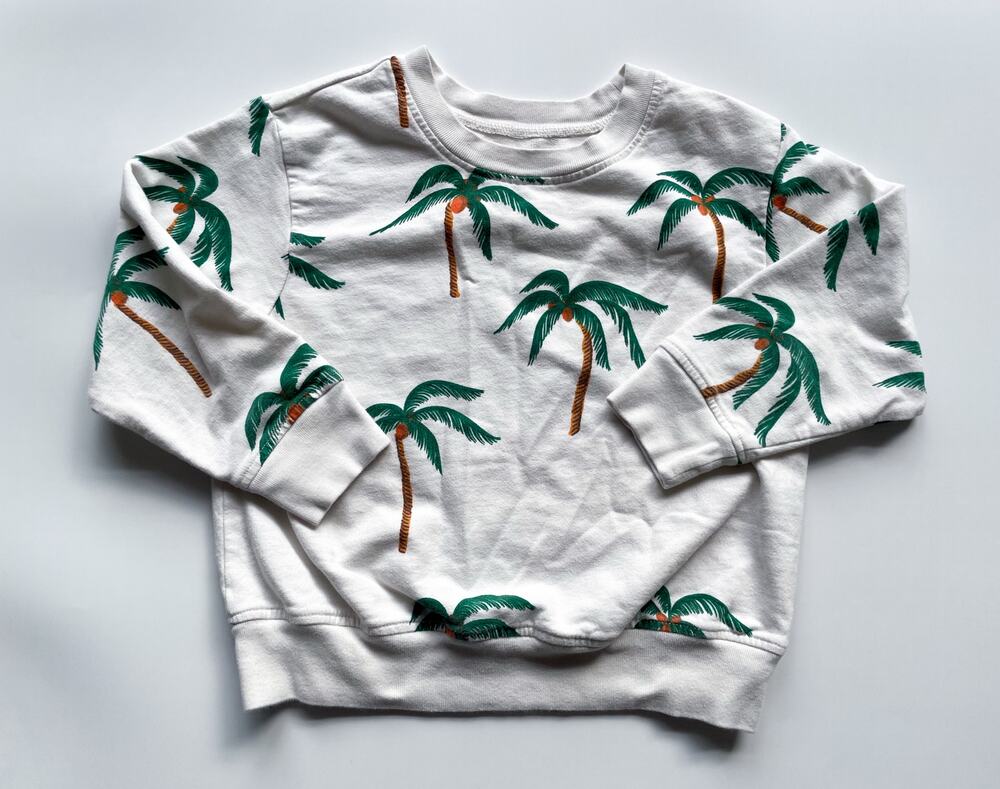 Girl's Pink Chicken Palm Tree Organic Cotton Crewneck Sweatshirt Size 6